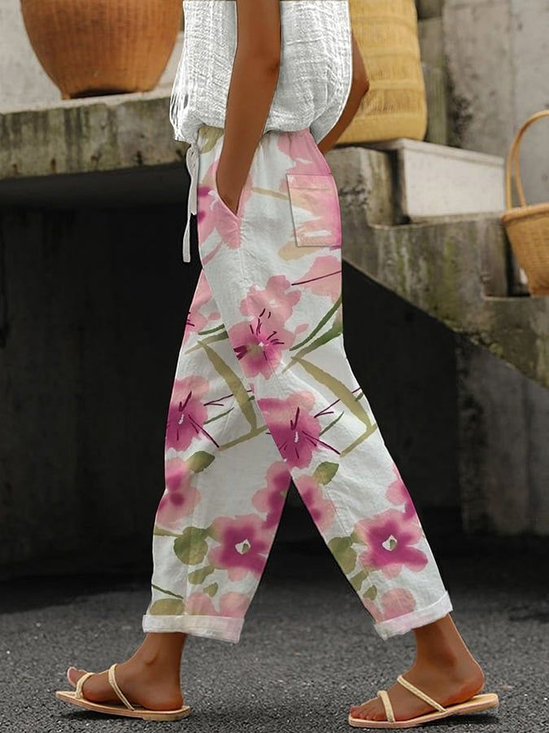 Women Floral Long Pants Casual Spring/Fall Trousers