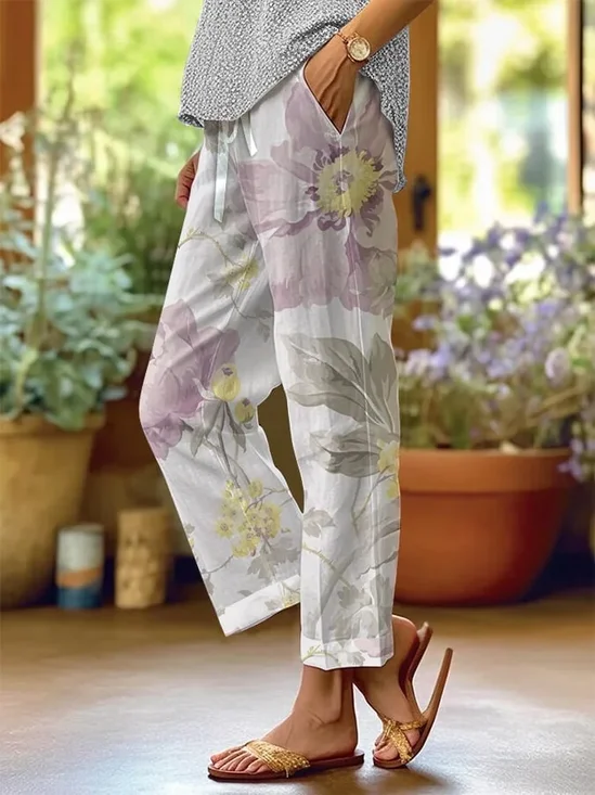 Women Floral Long Pants Casual Spring/Fall Trousers