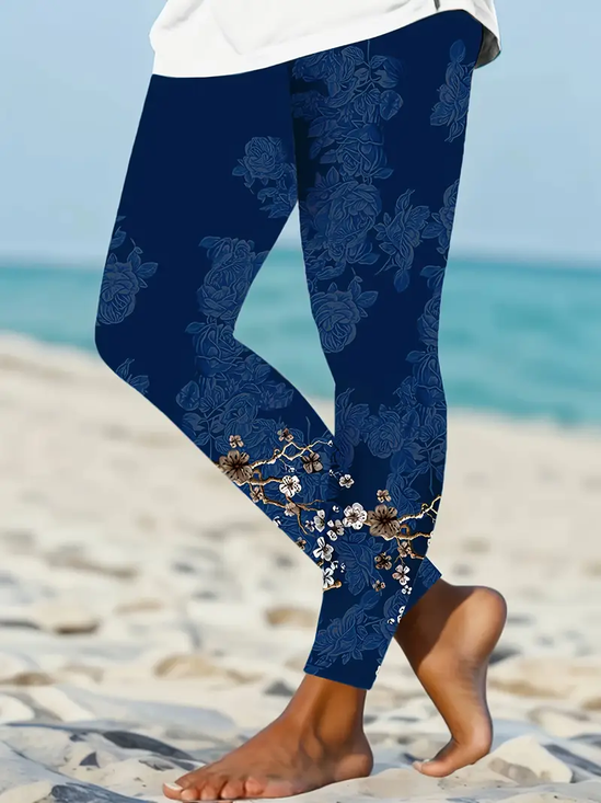 Women Floral Casual All Season Printing Long Leggings