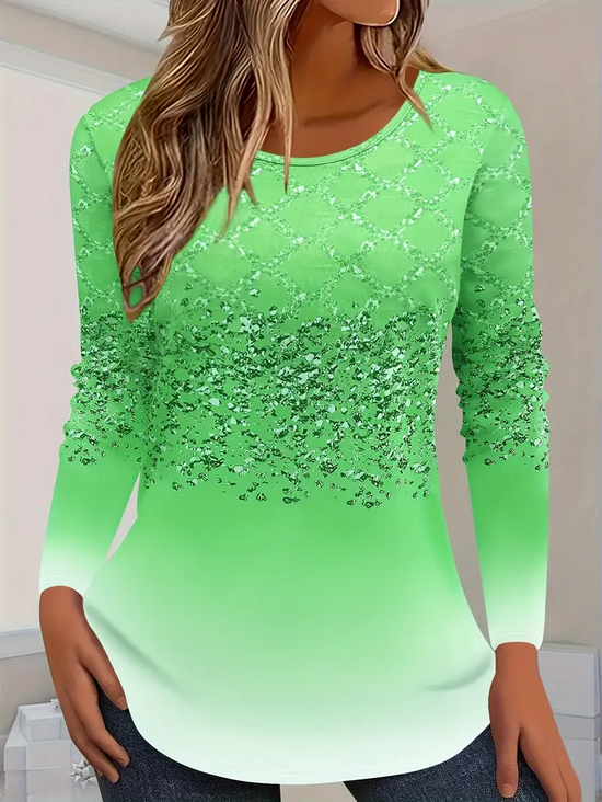 Women Abstract Long Sleeve Tee T-shirt Crew Neck Printing Casual Spring/Fall Graphic Tee Top