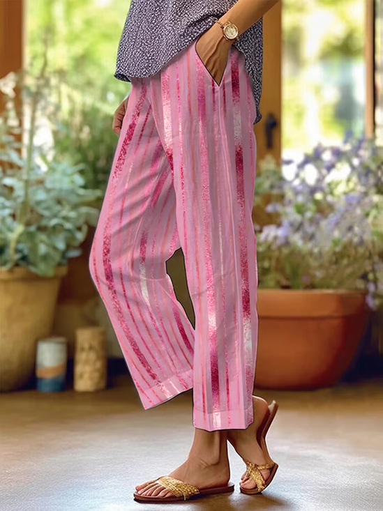 Women Abstract Stripes Long Pants Casual Spring/Fall Trousers
