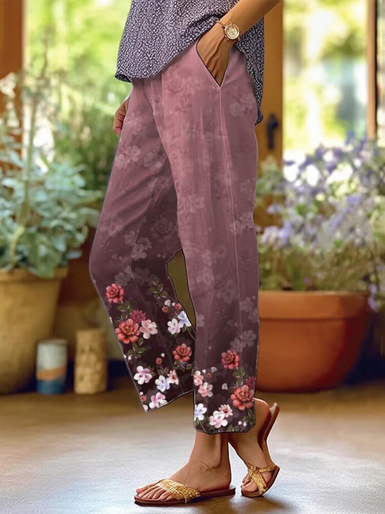 Women Floral Long Pants Casual Spring/Fall Trousers