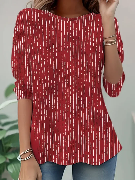 Women Abstract Stripes Long Sleeve Tee T-shirt Crew Neck Printing Casual Spring/Fall Tunic Top