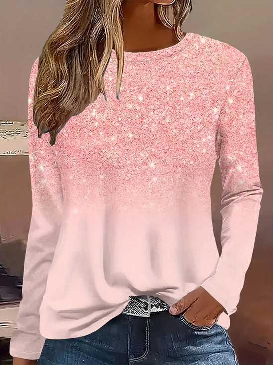 Women Abstract Long Sleeve Tee T-shirt Crew Neck Printing Casual Spring/Fall Graphic Tee Top