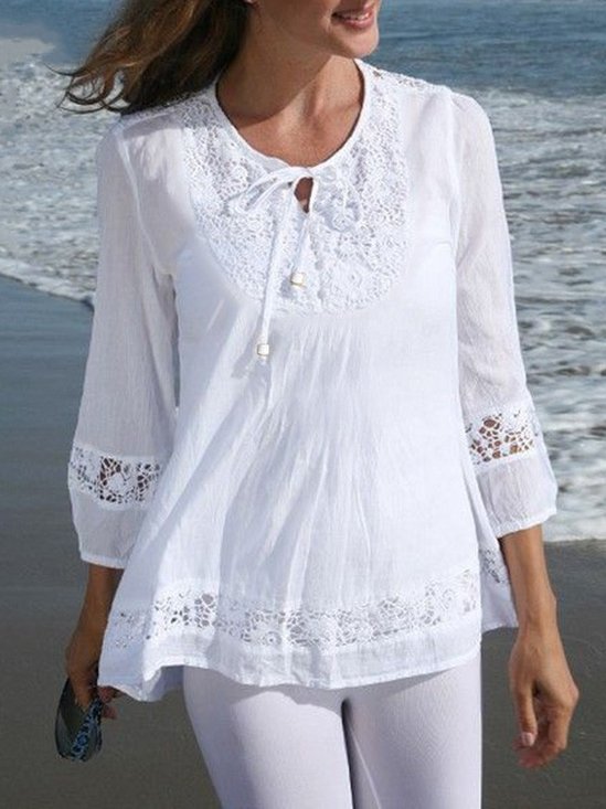 Women Floral Long Sleeve Tee T-shirt Crew Neck Jacquard Casual Spring/Fall Top