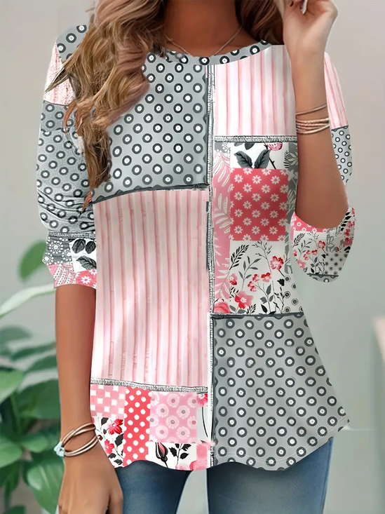 Women Striped Long Sleeve Tee T-shirt Crew Neck Printing Casual Spring/Fall Tunic Top