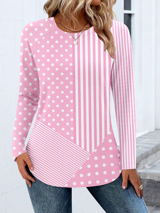 Women Color Block Long Sleeve Tee T-shirt Crew Neck Casual Spring/Fall Top