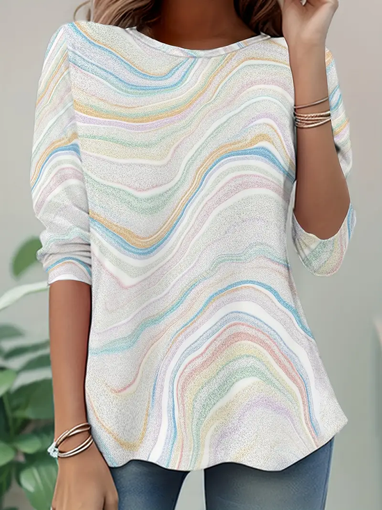 Women Abstract Long Sleeve Tee T-shirt Crew Neck Printing Casual Spring/Fall Tunic Top