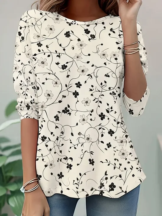 Women Floral Long Sleeve Tee T-shirt Crew Neck Printing Casual Spring/Fall Tunic Top