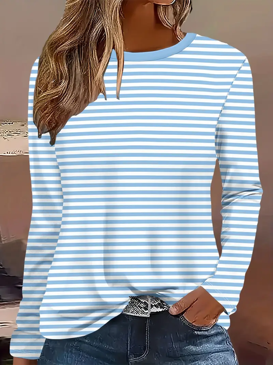 Women Striped Long Sleeve Tee T-shirt Crew Neck Printing Casual Spring/Fall Graphic Tee Top