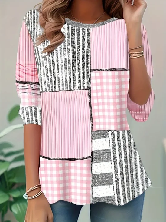 Women Striped Long Sleeve Tee T-shirt Crew Neck Printing Casual Spring/Fall Tunic Top