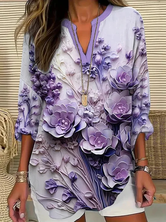 Women Floral Long Sleeve Blouse Spring/Fall Printing V Neck Daily Casual Top