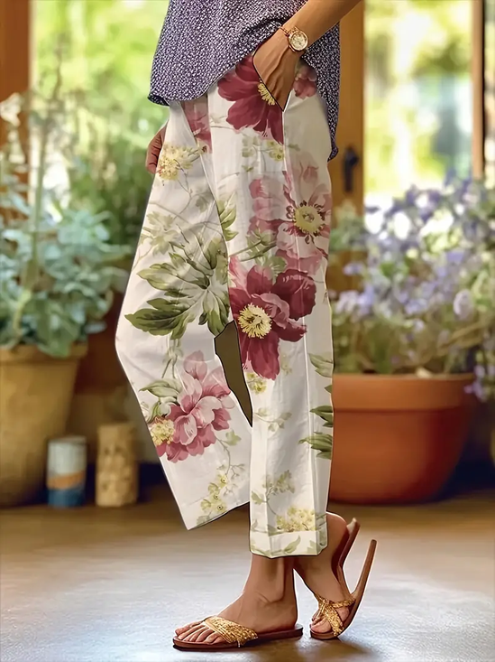 Women Floral Long Pants Casual Spring/Fall Trousers