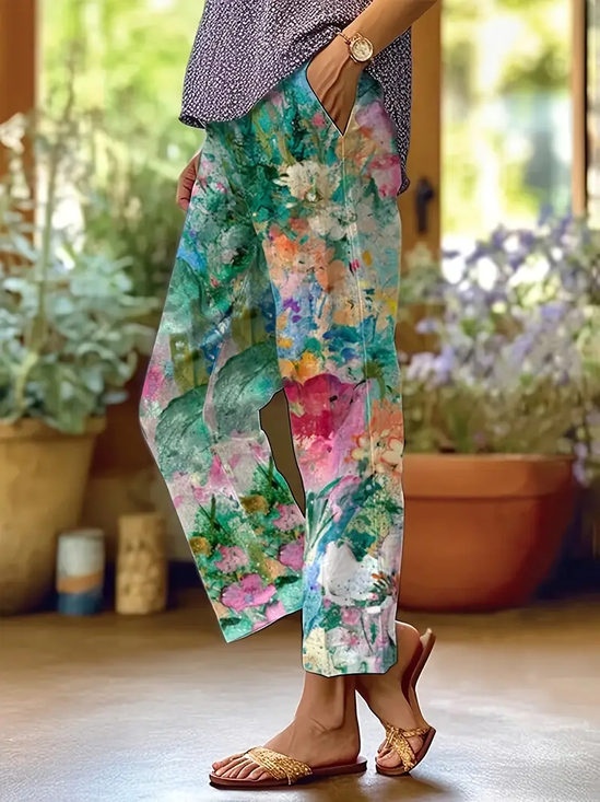 Women Floral Long Pants Casual Spring/Fall Trousers