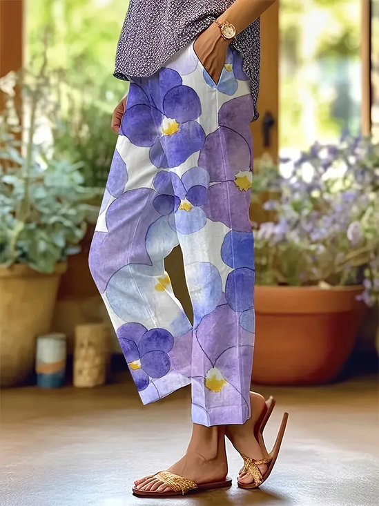 Women Floral Long Pants Casual Spring/Fall Trousers