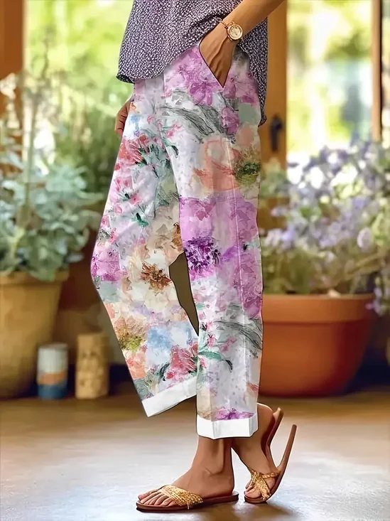Women Floral Long Pants Casual Spring/Fall Trousers