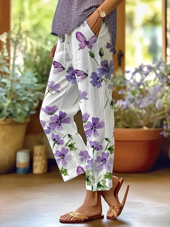 Women Floral Long Pants Casual Spring/Fall Trousers
