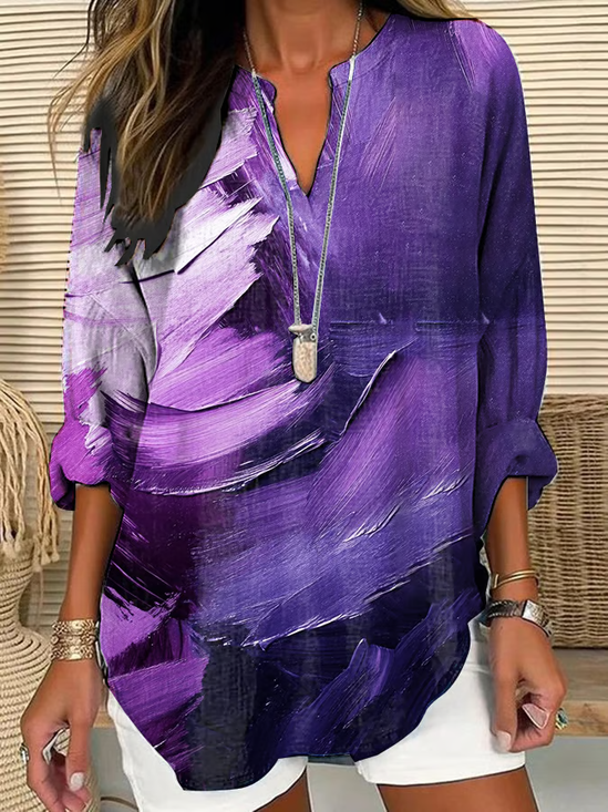 Women Abstract Long Sleeve Blouse Spring/Fall Printing V Neck Daily Casual Top
