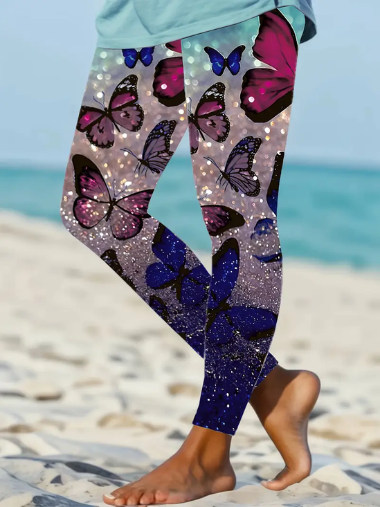 Women Butterfly Casual All Season Printing Long Leggings