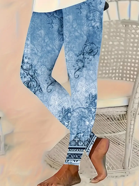 Women Floral Casual All Season Printing Long Leggings