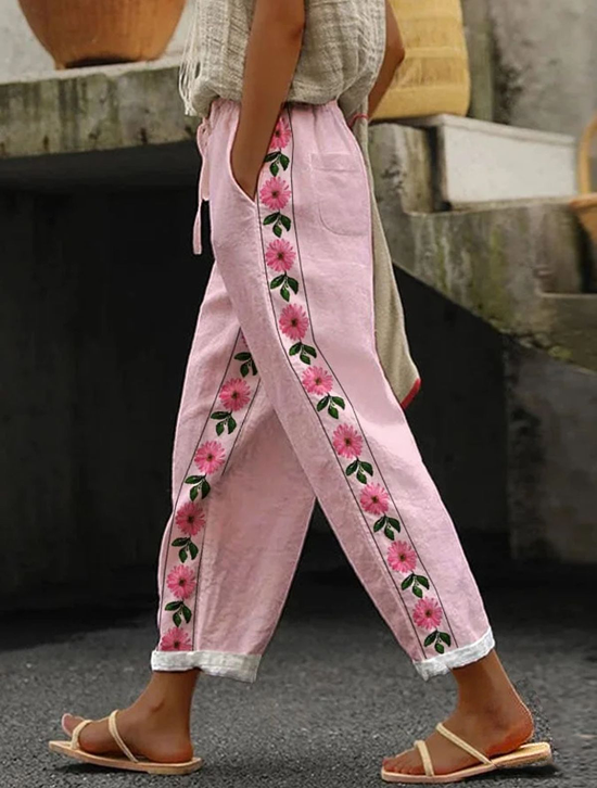 Women Floral Long Pants Casual Spring/Fall Trousers