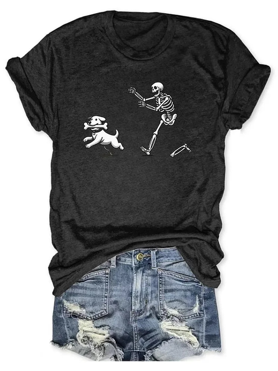 Women Dog Short Sleeve Tee T-shirt Crew Neck Casual Summer Top