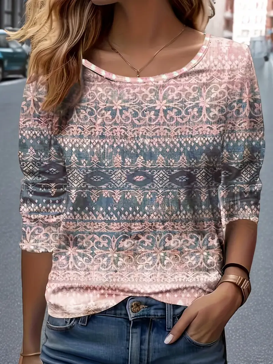 Women Floral Long Sleeve Tee T-shirt Crew Neck Printing Casual Spring/Fall Graphic Tee Top