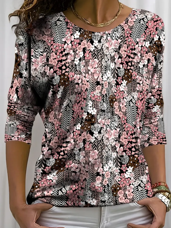Women Floral Long Sleeve Tee T-shirt Crew Neck Printing Casual Spring/Fall Graphic Tee Top