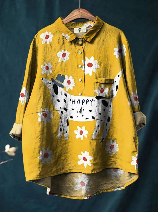 Women Polka Dots Long Sleeve Shirt Spring/Fall Printing Shawl Collar Daily Vintage Top