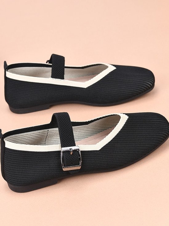 Hot Sale Women's Breathable Mesh Flying Woven Square Toe Casual Breathable Light Cloth Lining Flat Shoes