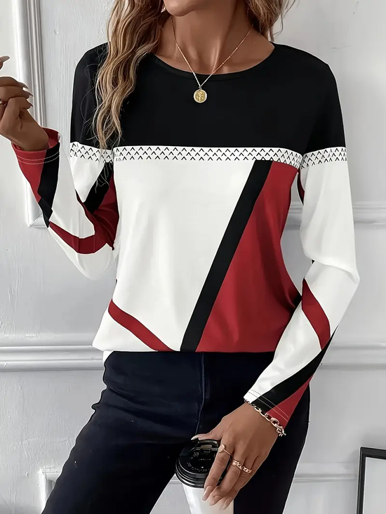 Women Abstract Long Sleeve Tee T-shirt Crew Neck Printing Casual Spring/Fall Graphic Tee Top