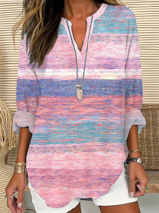 Women Abstract Long Sleeve Blouse Spring/Fall Printing V Neck Daily Casual Top