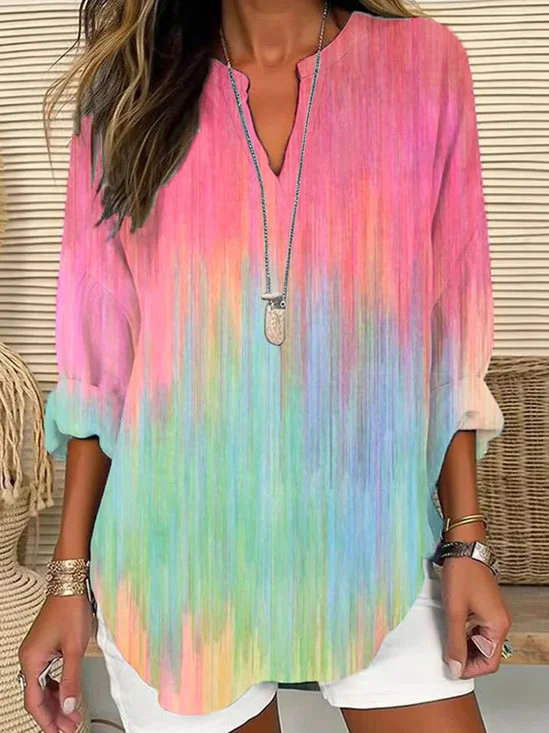 Women Abstract Long Sleeve Blouse Spring/Fall Printing V Neck Daily Casual Top