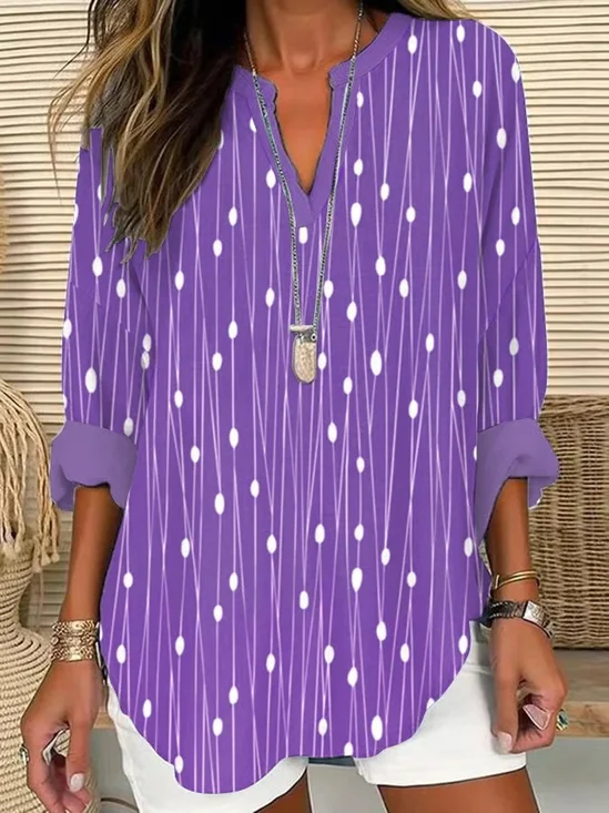 Women Abstract Long Sleeve Blouse Spring/Fall Printing V Neck Daily Casual Top