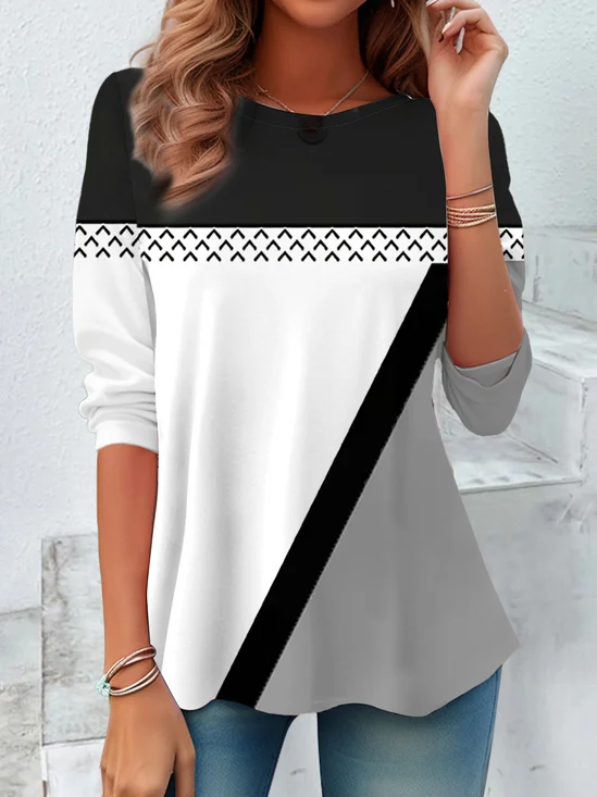 Women Abstract Long Sleeve Tee T-shirt Crew Neck Printing Casual Spring/Fall Graphic Tee Top