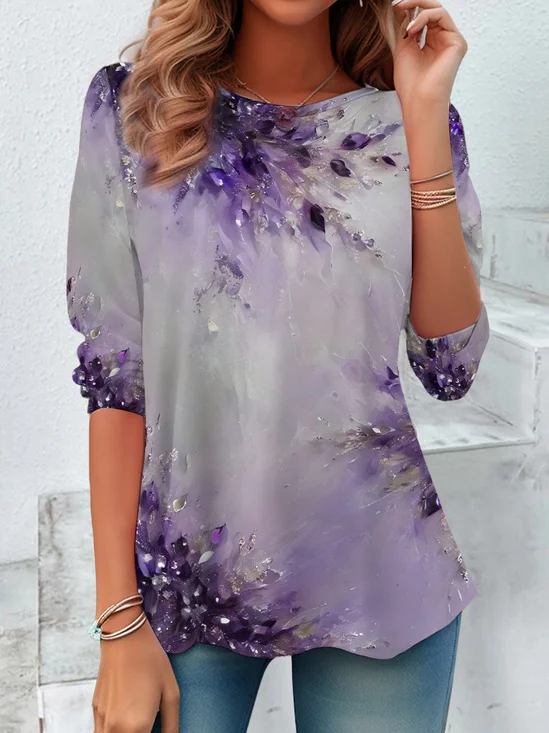 Women Abstract Long Sleeve Tee T-shirt Crew Neck Printing Casual Spring/Fall Graphic Tee Top