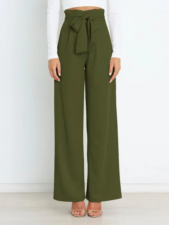 Women Plain Long Elastic Waist Pants Casual Spring/Fall Trousers