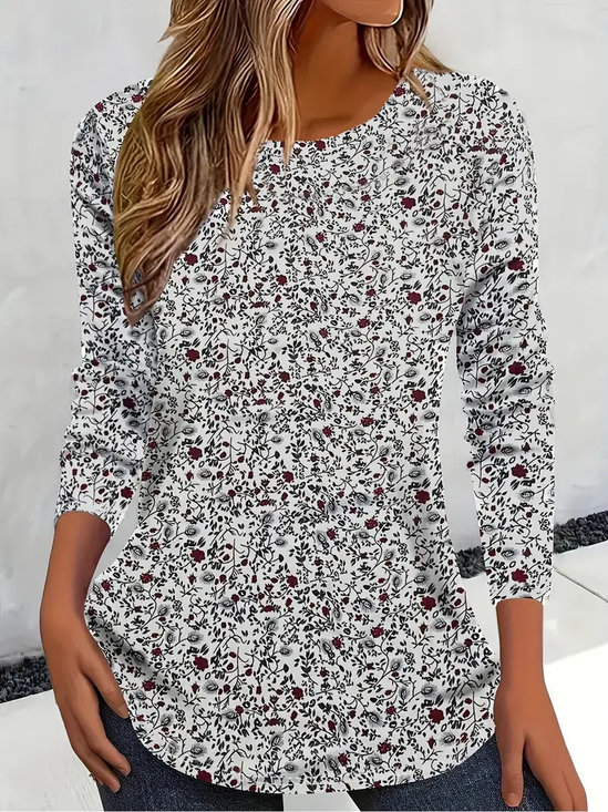 Women Floral Long Sleeve Tee T-shirt Crew Neck Printing Casual Spring/Fall Graphic Tee Top