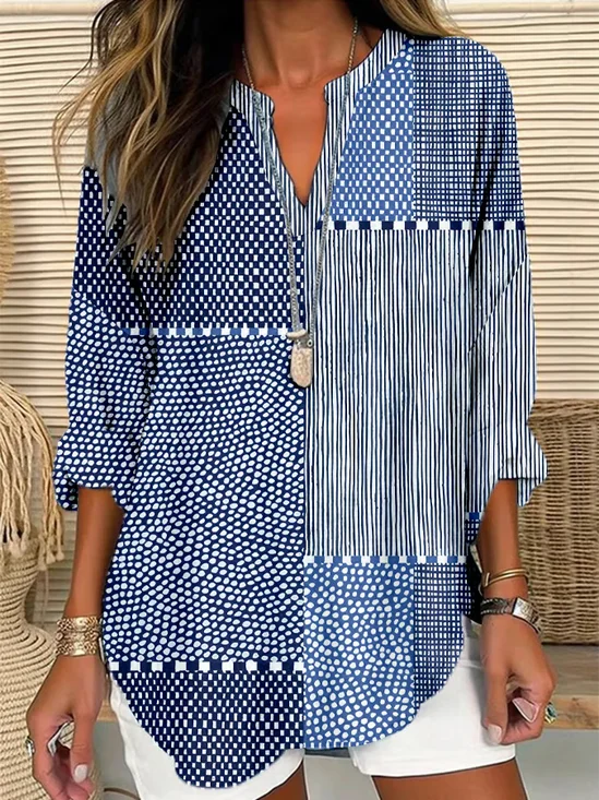 Women Abstract Long Sleeve Blouse Spring/Fall Printing V Neck Daily Casual Top