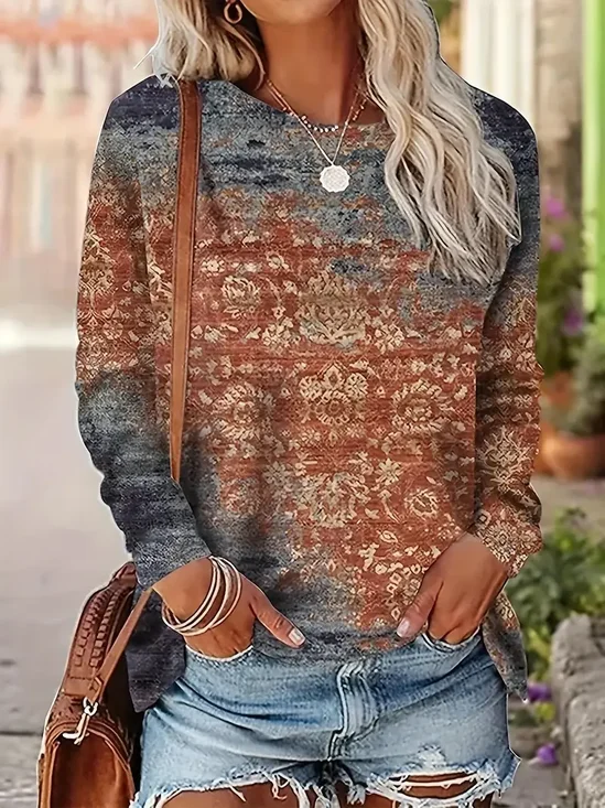 Women Floral Long Sleeve Tee T-shirt Crew Neck Printing Casual Spring/Fall Graphic Tee Top