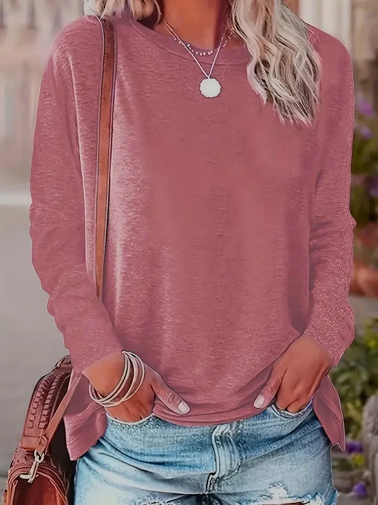 Women Plain Long Sleeve Tee T-shirt Crew Neck Printing Casual Spring/Fall Graphic Tee Top