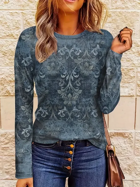 Women Floral Long Sleeve Tee T-shirt Crew Neck Printing Casual Spring/Fall Graphic Tee Top