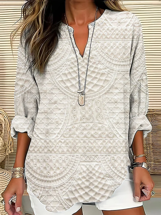 Women Abstract Long Sleeve Blouse Spring/Fall Printing V Neck Daily Casual Top