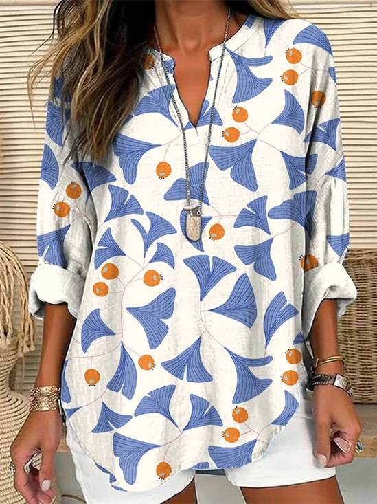 Women Abstract Long Sleeve Blouse Spring/Fall Printing V Neck Daily Casual Top