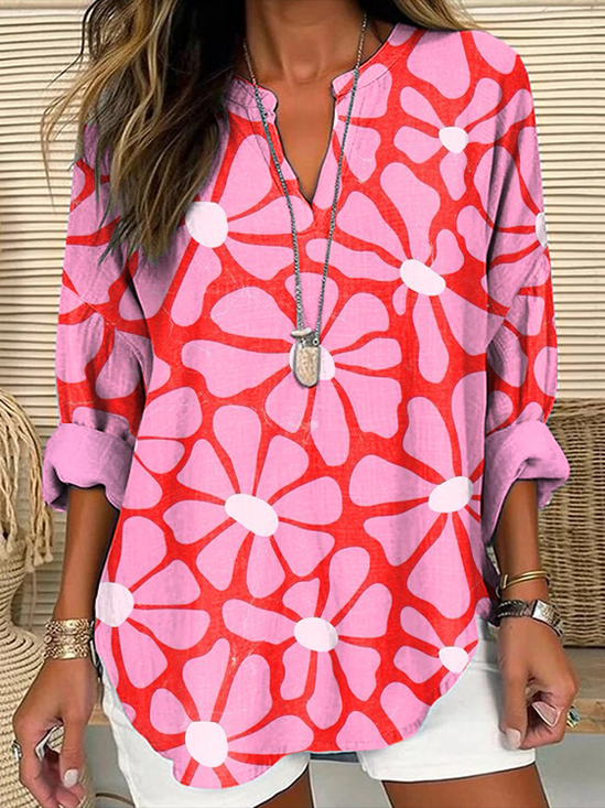 Women Floral Long Sleeve Blouse Spring/Fall Printing V Neck Daily Casual Top
