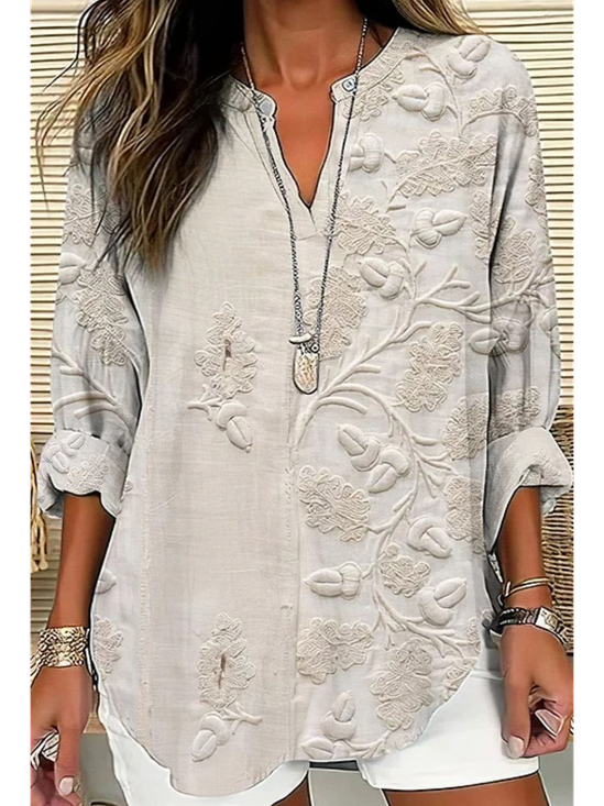 Women Floral Long Sleeve Blouse Spring/Fall Printing V Neck Daily Casual Top
