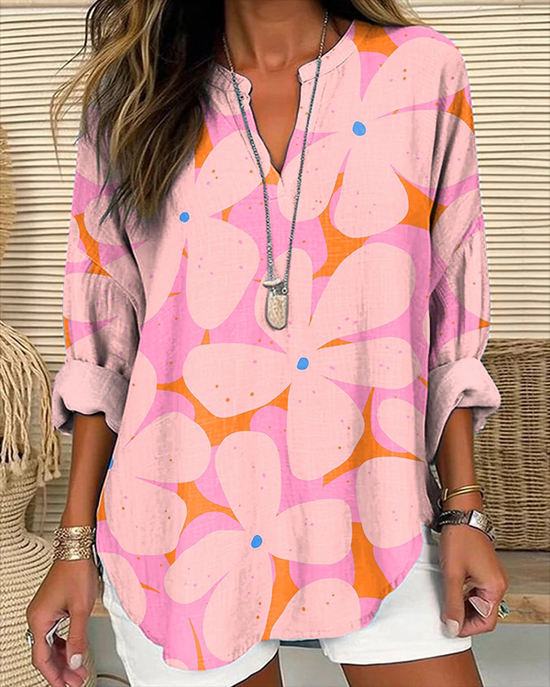Women Floral Long Sleeve Blouse Spring/Fall Printing V Neck Daily Casual Top