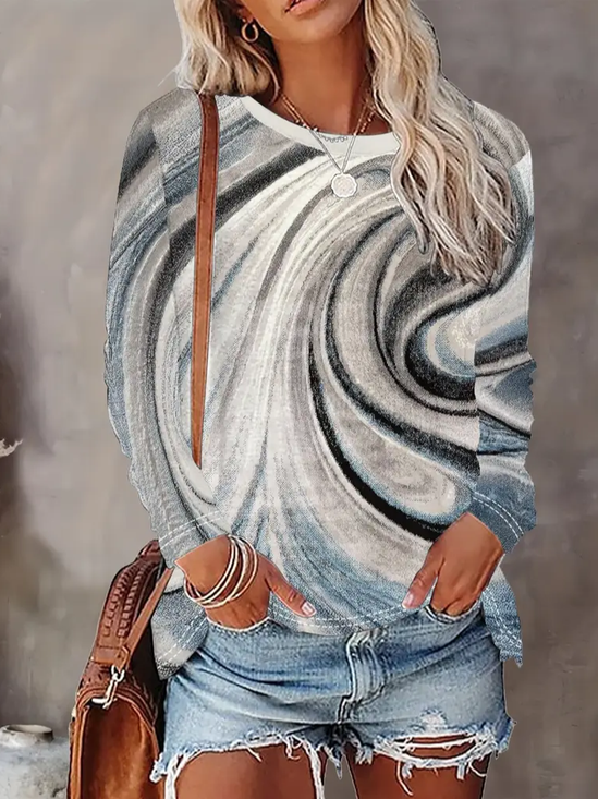 Women Abstract Long Sleeve Tee T-shirt Crew Neck Printing Casual Spring/Fall Graphic Tee Top