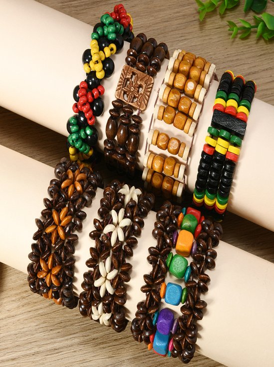 Bohemian Colorful Wooden Bead Bracelets Fashionable And Versatile Handmade Beaded Elastic Wire Wooden Bead Bracelets