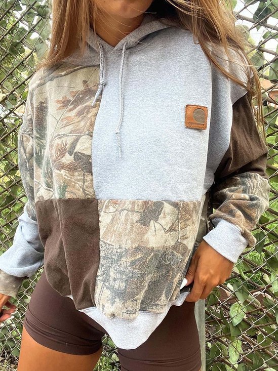 Women Geometric Hoodie Printing Vintage Spring/Fall Long Sleeve Sweatshirt